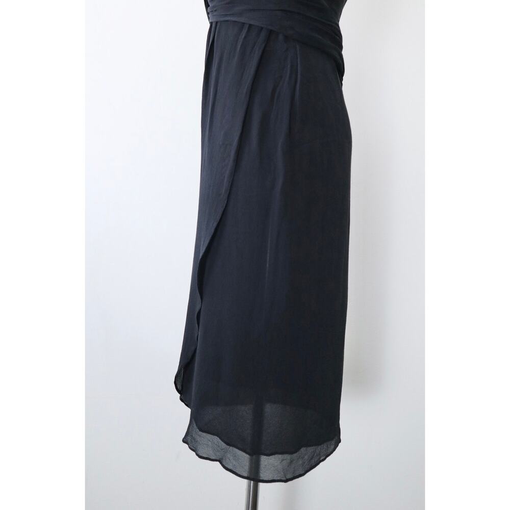 Pianoforte di MaxMara Size 6 Silk Chiffon Draped Mini Dress Slit Leg Black - Picture 8 of 14